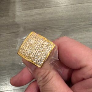 Square Block Gold Plated Bling Bling Ring Cubic Zirconium CZ Size 10